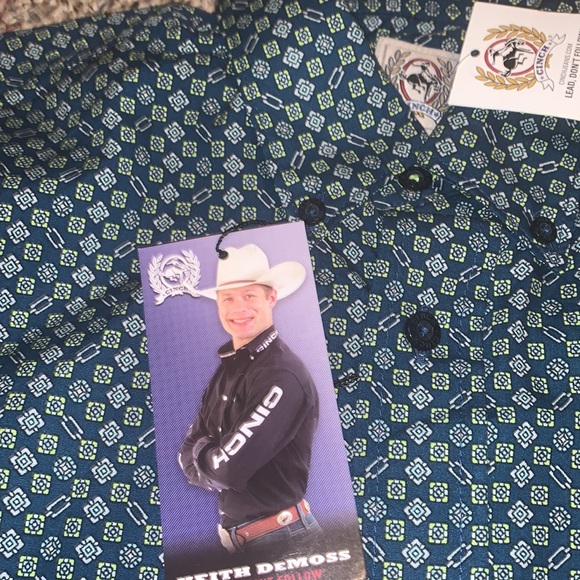 New Cinch Boys Youth Large Long sleeve button-down shirt Teal & bright green - Picture 3 of 3